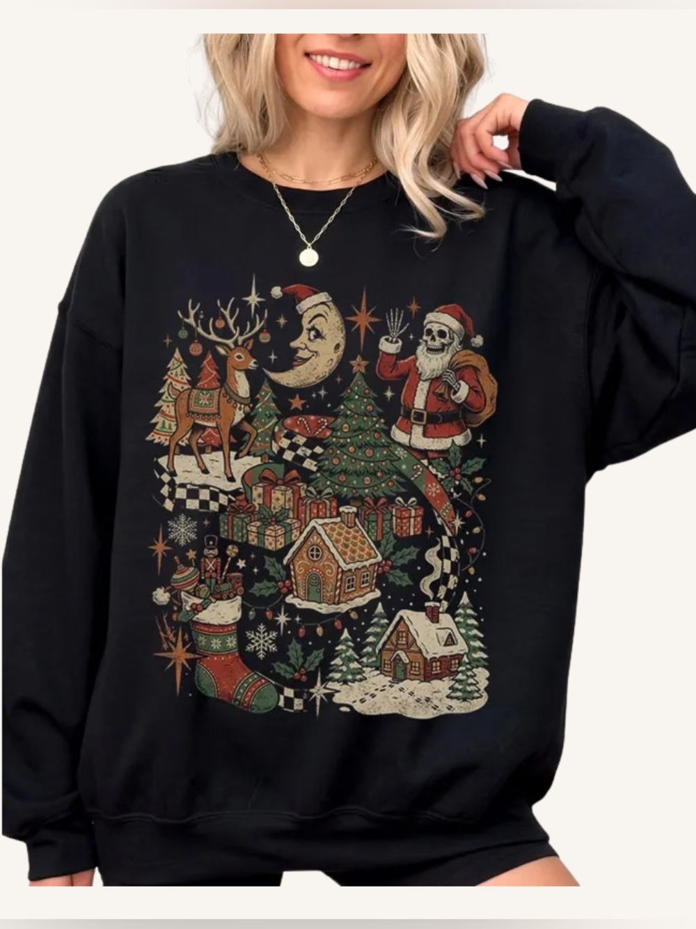 Gildan Black Vintage-Inspired Holiday Graphic Sweatshirt
